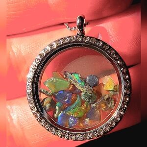 30mm Stainless Steel Pendant W/ Natural Rare Black Ethiopian Fire Opal 🔥